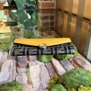 FENDI F Is Fendi Yellow Zucca Leather Continental Wallet