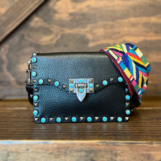 VALENTINO GARAVANI Mini Rolling Rockstud Pebbled Calfskin Flip-Lock Crossbody Bag