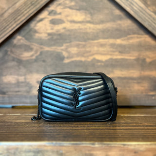 SAINT LAURENT Mini Lou Camera Bag Black Monochrome Matelassé Calfskin Leather Crossbody Bag