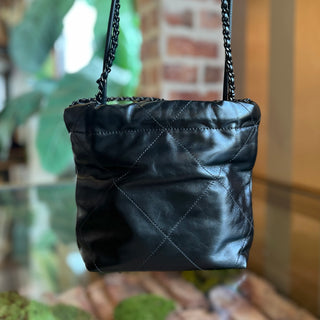 CHANEL 22 Mini Black Shiny Calfskin Tote Bag