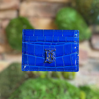 BURBERRY Knight Blue Croc Embossed TB Card Wallet