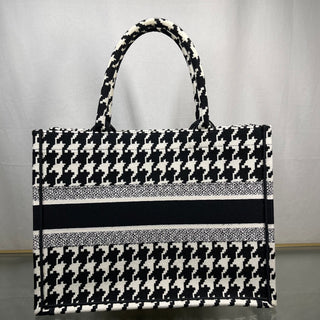 CHRISTIAN DIOR Macro Houndstooth Medium Book Tote