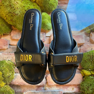 DIOR Black Lambskin Riviera Dioract Slides SZ 38.5 (US 8.5)