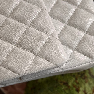 CHANEL Double Flap Medium White Caviar Leather Shoulder Bag