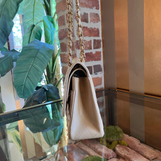 CHANEL Classic Jumbo Double Flap Beige Quilted Caviar Shoulder Bag