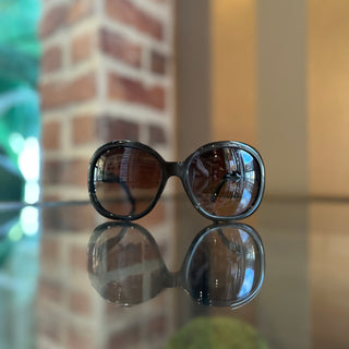 CHANEL 5138 Orange Logo Brown Acetate Round Sunglasses