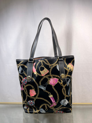 GUCCI Charm Print Black Satin Tote Bag