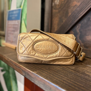 CHANEL Vintage Gold Aged Calfskin Leather Crossbody Bag