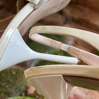 MIUMIU White Crystal Strap Patent Leather Slingback Heels SZ38(8US)