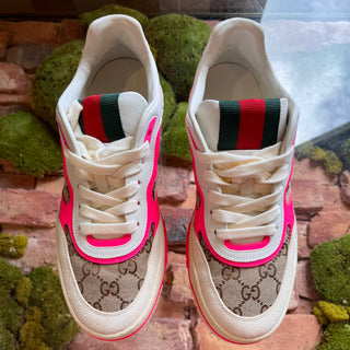 GUCCI Re-Web Sneakers GG Beige Neon Pink SZ 39.5 (US 9.5)