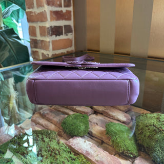 CHANEL Purple Leather Filigree Flap Bag Small