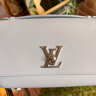LOUIS VUITTON Lockme Clutch Light Blue Grained Calfskin Leather Shoulder Bag