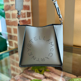 STELLA MCCARTNEY Gray Leather Perforated Logo Crossbody