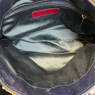 VALENTINO Rosier Navy Blue Gray Silk Tote Bag