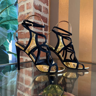 LOUIS VUITTON Black/Metallic Gold Leather Heels SZ 39 (US 9)