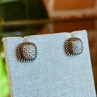 DAVID YURMAN Albion Sterling Silver 18k Yellow Gold Pave Diamond Earrings