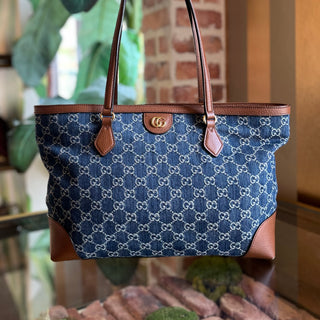 GUCCI Ophidia Medium GG Denim Shopping Tote Bag