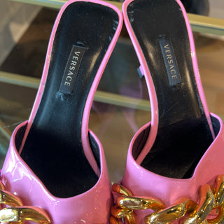VERSACE Medusa Chain Sandals Pink Patent Leather SZ 37