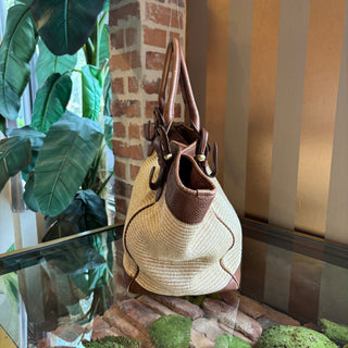 BURBERRY Leather-Trimmed Straw Tote