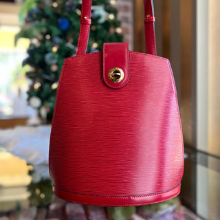 LOUIS VUITTON Cluny Castillan Red Epi Leather Bucket Bag