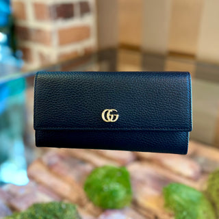 GUCCI Marmont GG Black Grained Calfskin Wallet