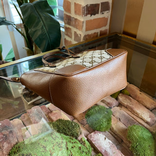 GUCCI Small Bree Convertible Brown GG Canvas Leather Tote Bag