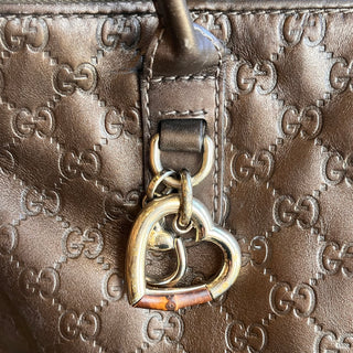 GUCCI Heart-Bit Brown Metallic Guccissima Leather Tote