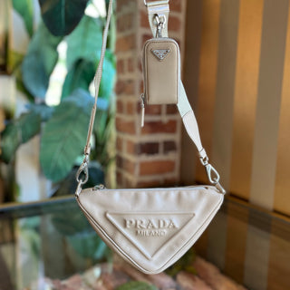 PRADA Small Triangle Logo Leather Zip Crossbody Bag