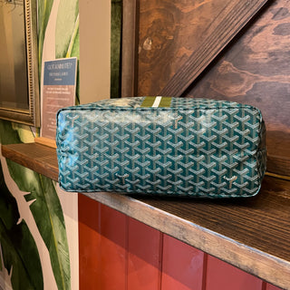 GOYARD Saint Louis PM Green Goyardine Canvas Chevroches Calfskin Tote