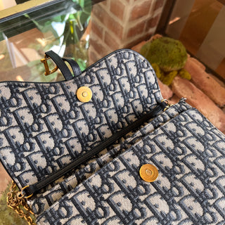 DIOR Saddle Wallet On Chain Oblique Blue Canvas Crossbody Bag
