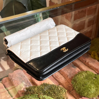 CHANEL Gabrielle Wallet On Chain Black White Quilted Lambskin Crossbody
