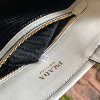 PRADA Symbole Small White Soft Calfskin Leather Tote