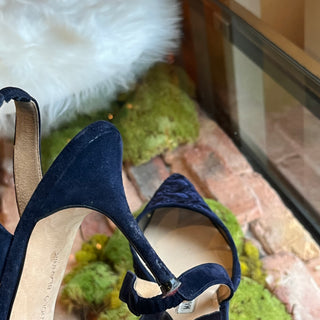 MANOLO BLAHNIK Carolyne Blue Embroidered Sling Back Pumps SZ38(8US)