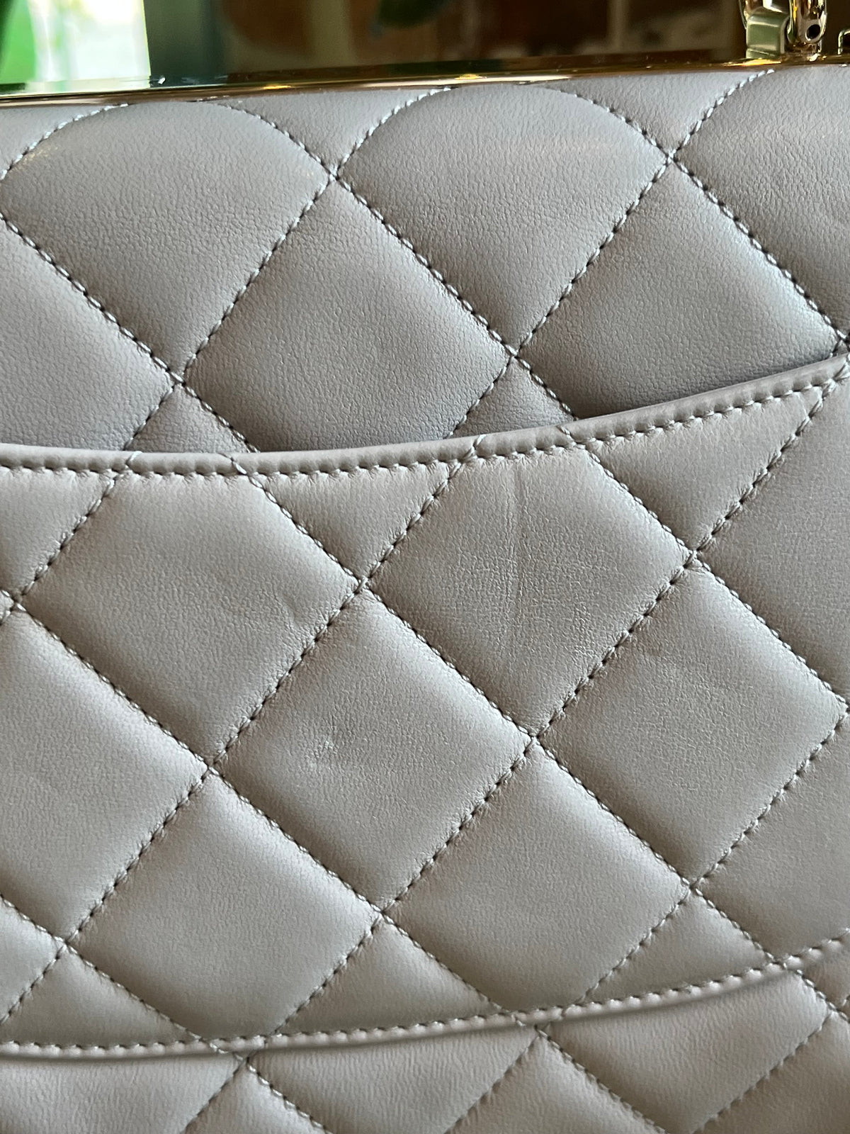 CHANEL Gray Lambskin Quilted Leather Small Trendy Top Handle Bag