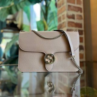 GUCCI Medium Beige Interlocking G Dollar Calfskin Leather Shoulder Bag