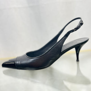 CHANEL Pointed Toe Black Leather Slingbacks 37.5