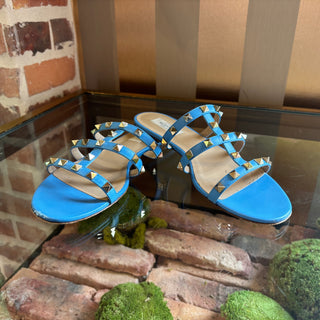VALENTINO Blue Leather Rockstud Sandals SZ 38.5 (US 8.5)