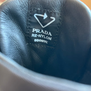 PRADA Re-Nylon Gabardine Metal Triangle Logo Wheel Pouch Pocket Black Sneakers 36