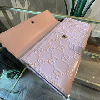 GUCCI Pink Guccissima Leather Continental Cat Head Flap Wallet