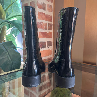 LOUIS VUITTON Black LV Monogram Rubber Rain Boots SZ 39 (US 9)