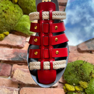TORY BURCH Fishermen Tory Red Calf Leather Mule Sandals SZ 7