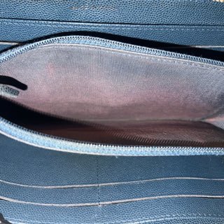 CHANEL Zip Around Blue Quilted Caviar Long Wallet