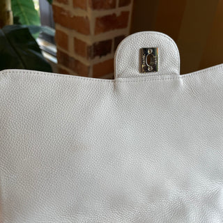 CHANEL Jumbo White Caviar Leather Single Flap Shoulder Bag