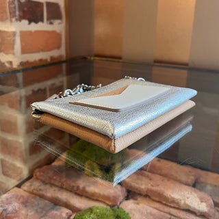 GIVENCHY Metallic Silver Beige Leather Dutton Pouch
