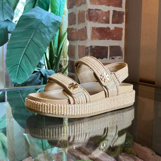 TORY BURCH Kira Sport Sandal Beige Raffia Strappy Slides SZ9.5