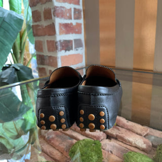 GUCCI Web Stripe Black Leather Driver Loafers SZ9(9.5US)