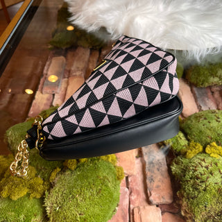 PRADA Triangle Double Symbol Mini Jacquard Leather Shoulder Bag