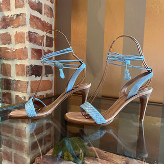 BOTTEGA Intrecciato Blue Leather Heels SZ 38.5 (US 8.5)