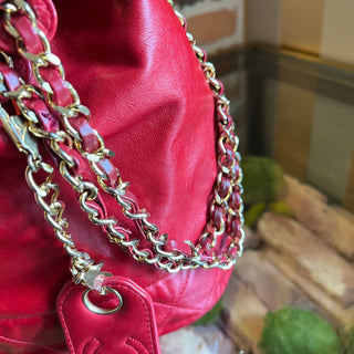 CHANEL Vintage Red Lambskin Leather Bucket Bag