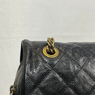 CHANEL Easy Flap Caviar Leather Shoulder Bag Black ADI11083